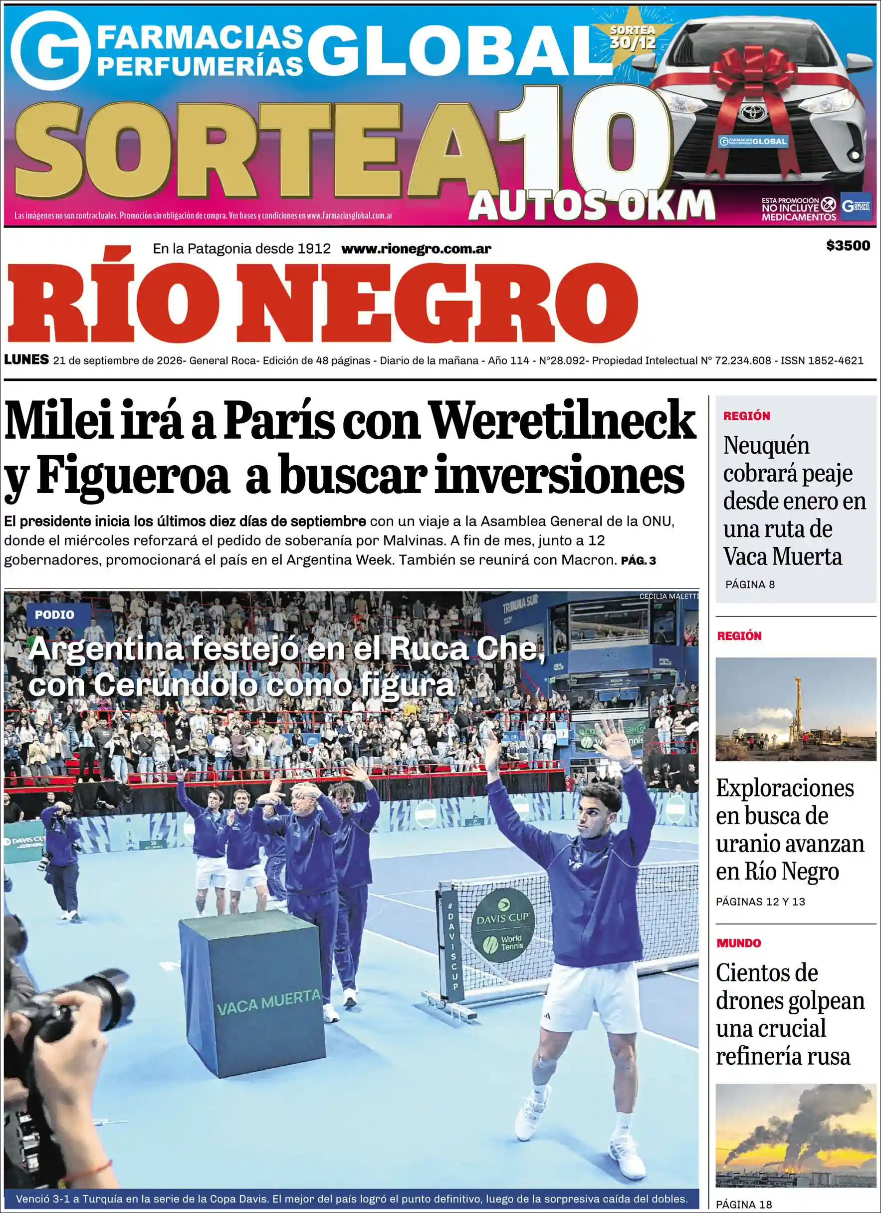 Estudios Max | EL SUDOESTE NOTICIAS - Tapa del diario Rio Negro